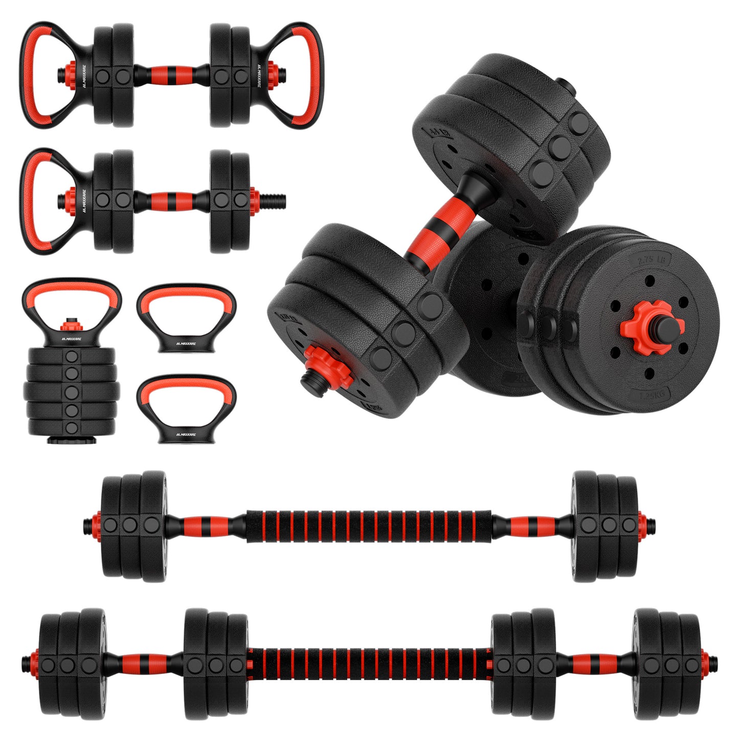 MaxKare 44LB Adjustable Weight Dumbbell Set 4 in 1 Set as Dumbbell Barbell Kettlebell Push-up Stands, for Home Gym Weights for Women & Men