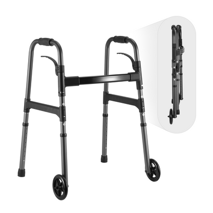 Folding Walker for Senior, Dual Wheels, 30.5"-37.5" Adjustable Heigh, 300lbs Weight Capacity, Lightweight, Gunmetal Grey