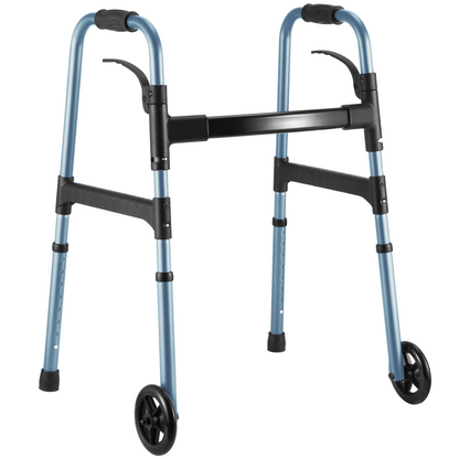 MaxKare Folding Walker with Wheels, 30.5"-37.5" Adjustable Height, 300lbs Weight Capacity, Lightweight for Senior, Blue