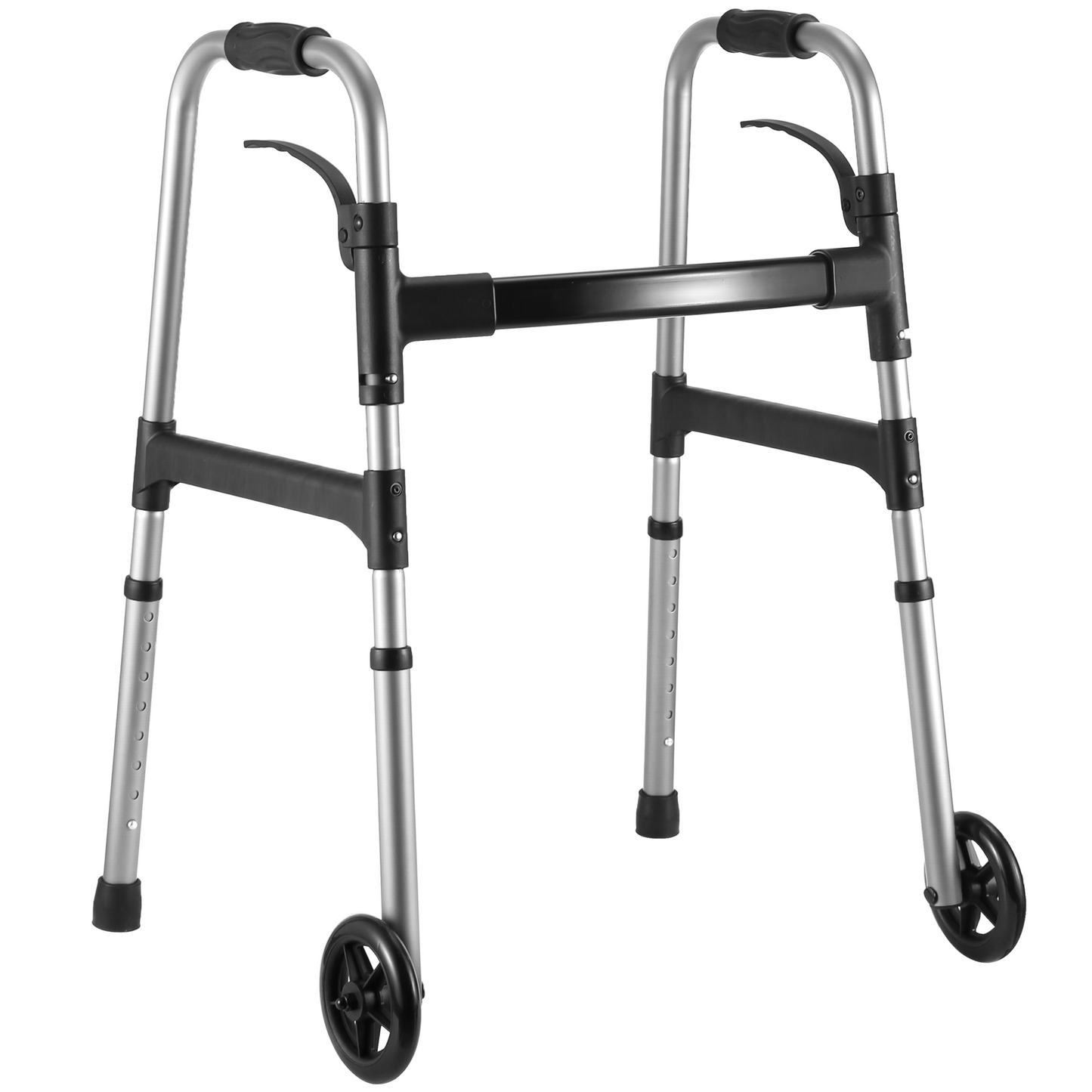 MaxKare Folding Walker with Wheels, 30.5"-37.5" Adjustable Height, 300lbs Weight Capacity, Lightweight for Senior, Silver