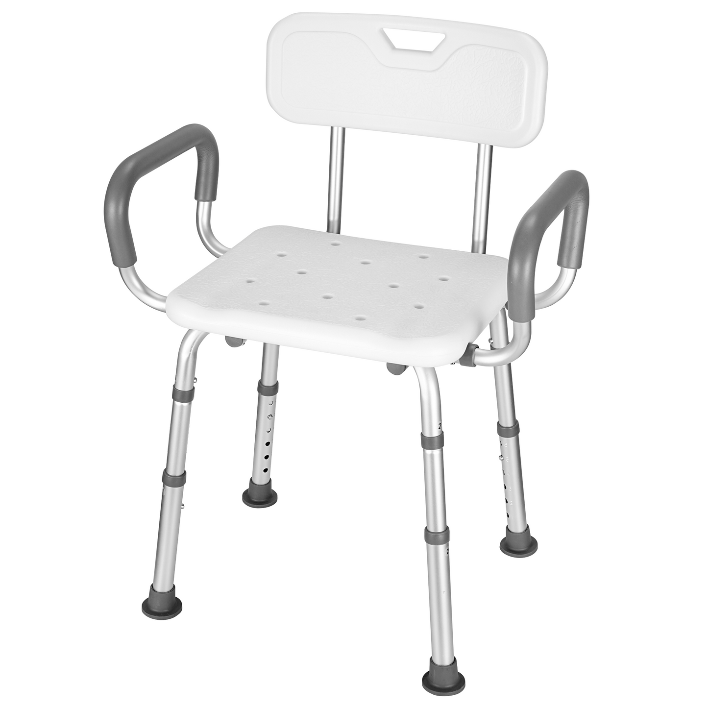 MaxKare Shower Chair with Back and Padded Armrests, Shower Stool 6 Levels Adjustable Height 26.8"-39.1", Support up to 300Lbs