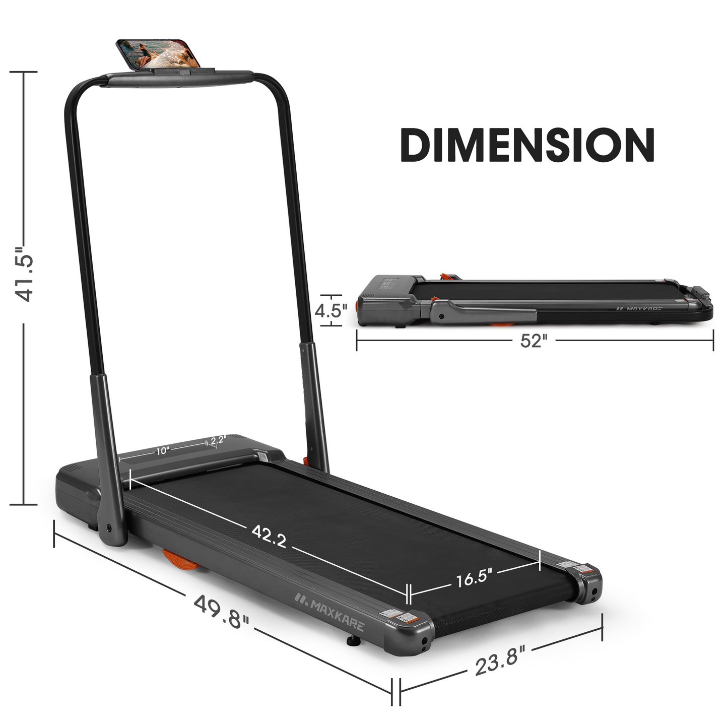 MaxKare 2 in 1 Under Desk Treadmill 2.5HP Walking Pad Max 7.5MPH, 265lbs Weight Capacity, with Remote Control Walking and Jogging for Home/Office