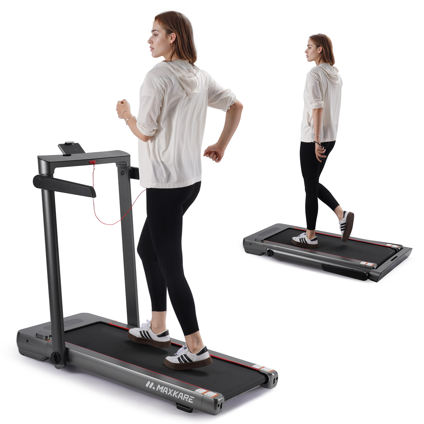 Maxkare 3HP Foldable Treadmill, 2 in 1 Under Desk Treadmill, Up to 9MPH, Dual LED Display, Remote Control, 286LBS Capacity, for Home Office