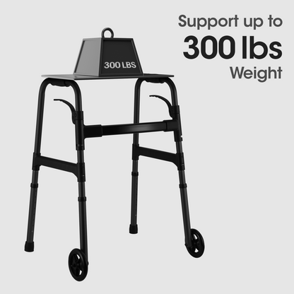 Folding Walker for Senior, Dual Wheels, 30.5"-37.5" Adjustable Heigh, 300lbs Weight Capacity, Lightweight, Black