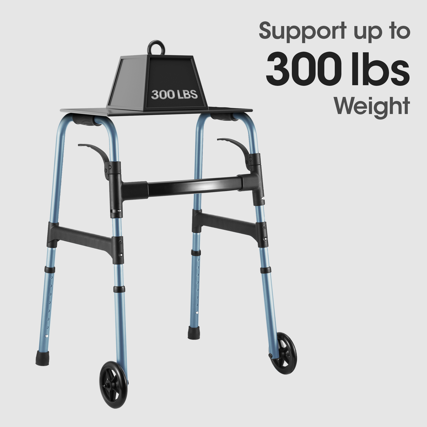 MaxKare Folding Walker with Wheels, 30.5"-37.5" Adjustable Height, 300lbs Weight Capacity, Lightweight for Senior, Blue