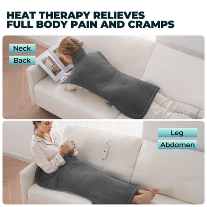 MaxKare Large Heating Pad 24"x40" with 4 Heat Settings & Auto Shut-off, Crystal Super Soft, for Full Body- Gray & White