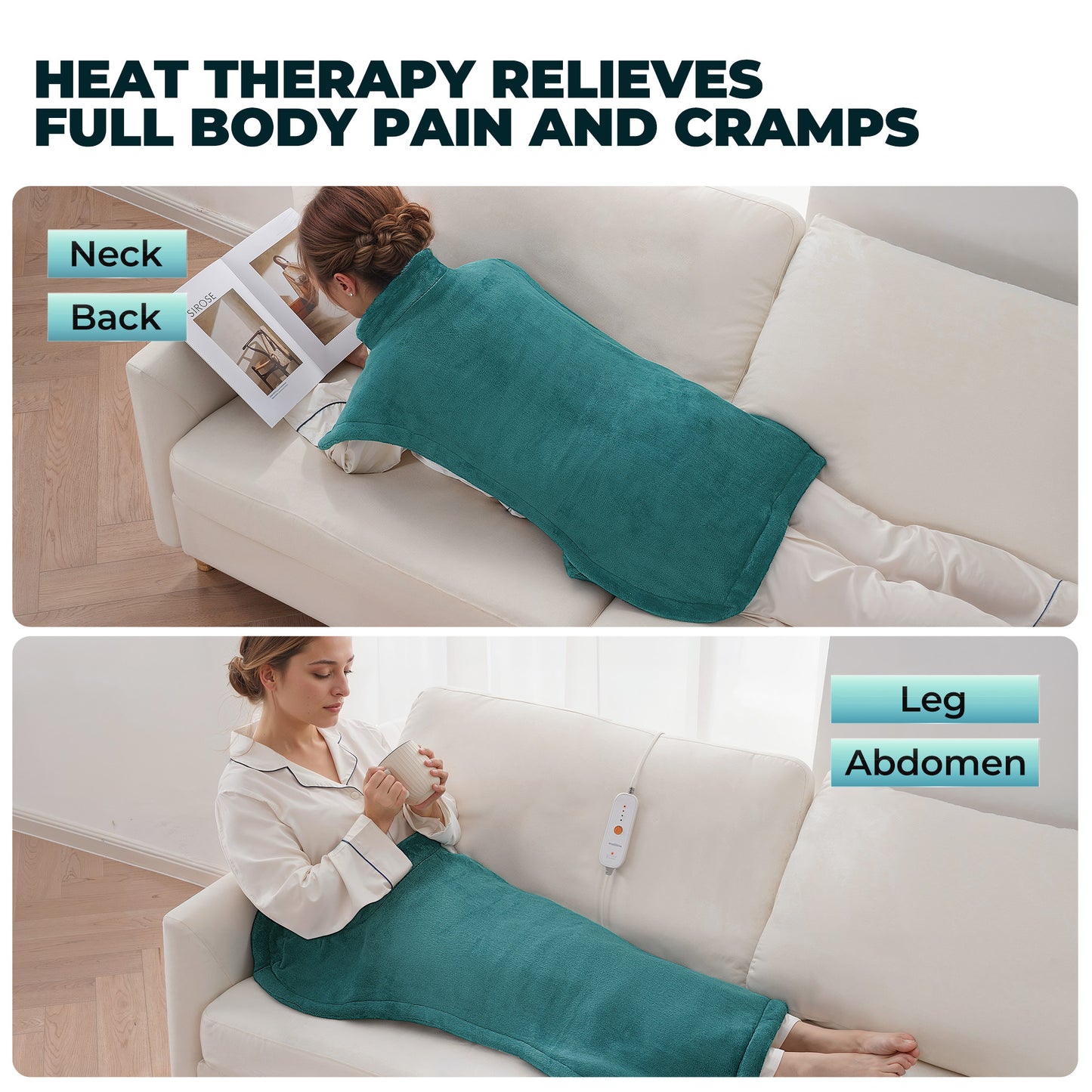 MaxKare Large Heating Pad with 4 Heat Settings & Auto Shut-off, for Full Body Stress Relief, 24"x40"- Green