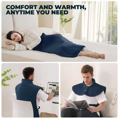 MaxKare Large Heating Pad with 4 Heat Settings & Auto Shut-off, for Full Body Stress Relief, 24"x40"- Navy Blue