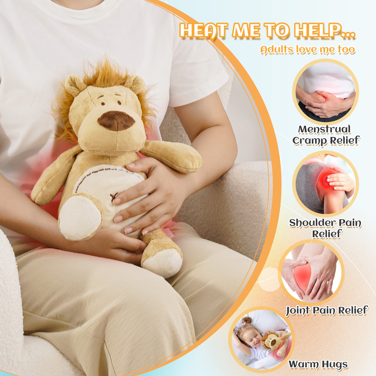 MaxKare Microwavable Heating Pad Heatable Stuffed Animal for Anxiety and Ache Relief, Bedtime, Cuddle & Companion, for Kids & Adults, Gifts for Women & Girls, Lion