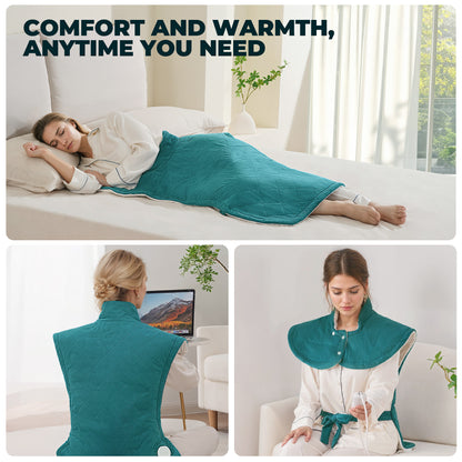 MaxKare Large Heating Pad 24"x40" with 4 Heat Settings & Auto Shut-off, Crystal Super Soft, for Full Body- Green & White