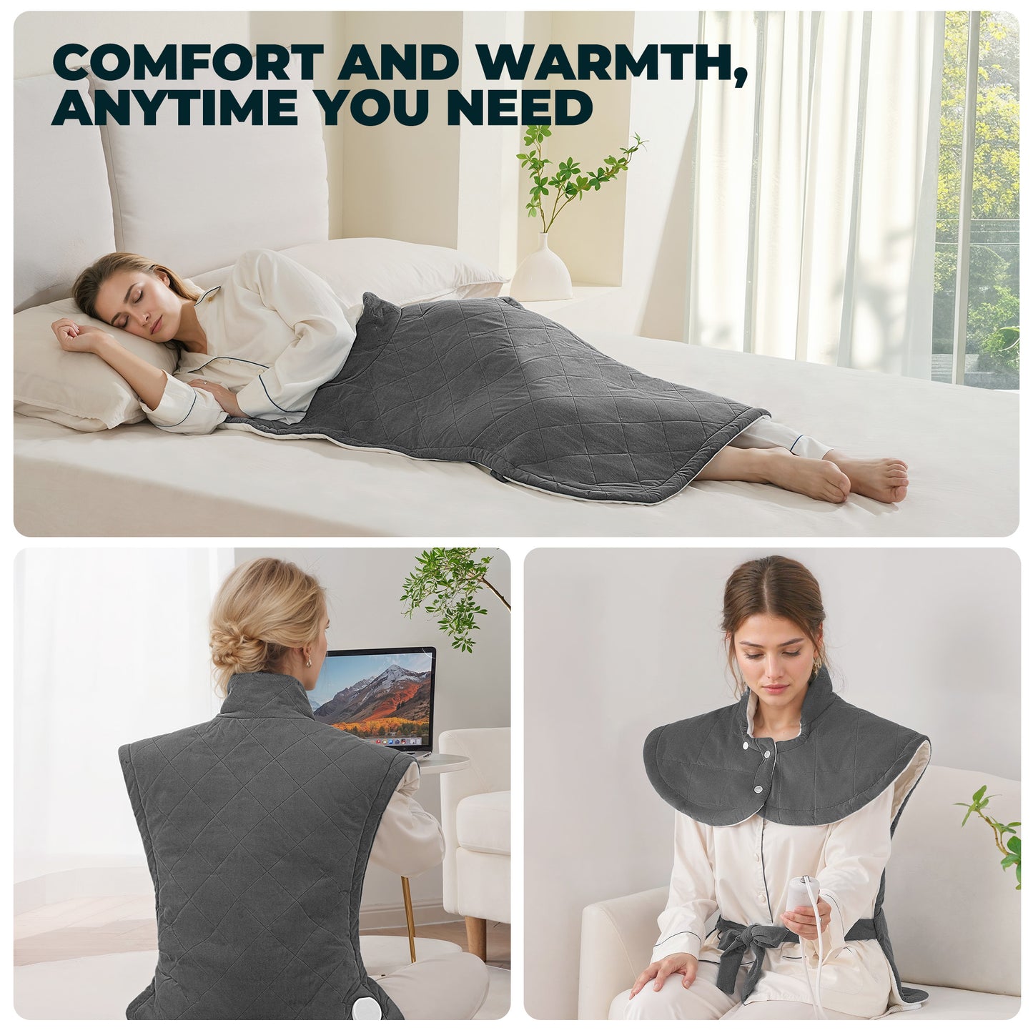 MaxKare Large Heating Pad 24"x40" with 4 Heat Settings & Auto Shut-off, Crystal Super Soft, for Full Body- Gray & White