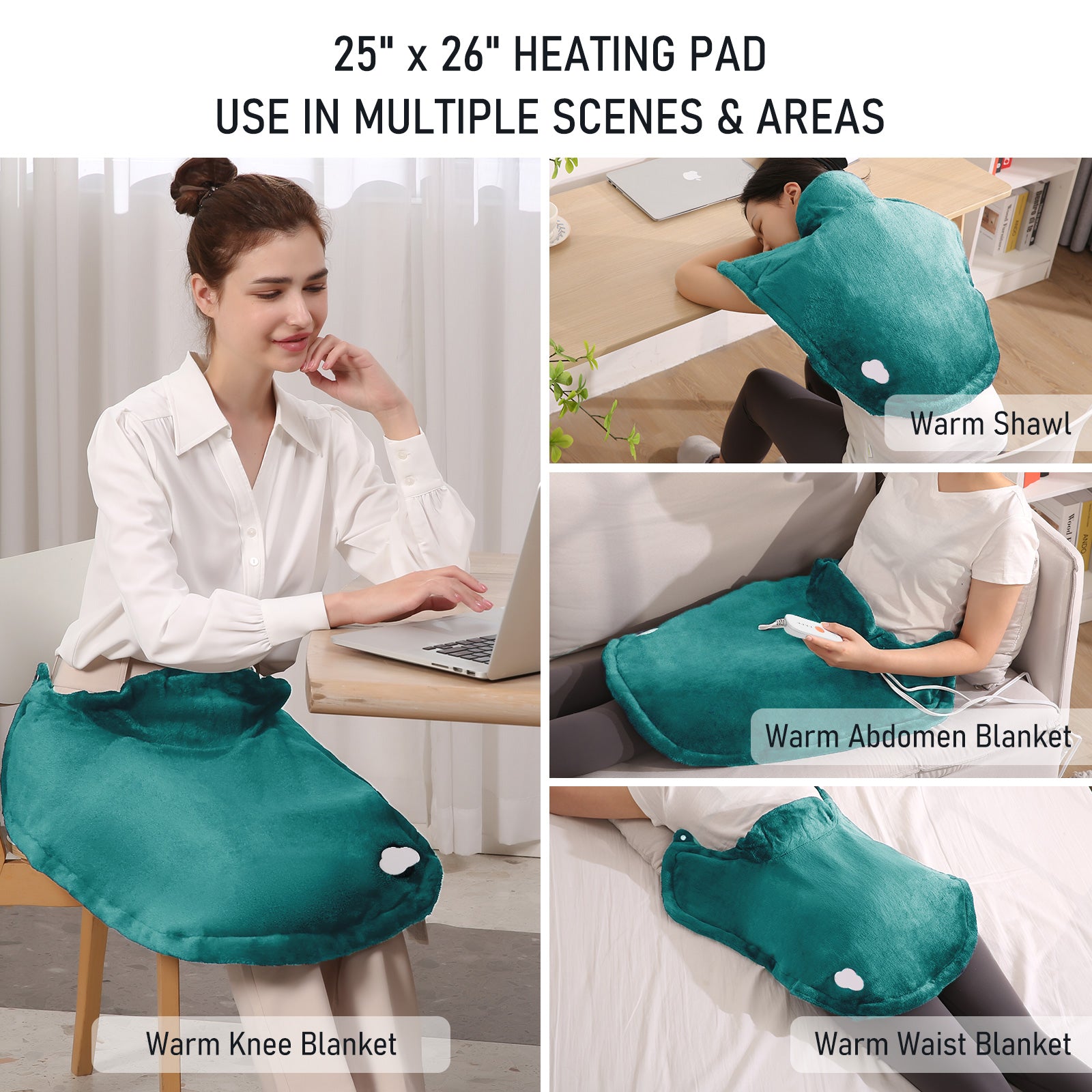 Load image into Gallery viewer, MaxKare Widen Heating Pad with 4 Heating Levels, 2H Auto-off, for Neck, Back Stress Relief, 25&quot; x 26&quot;, Green
