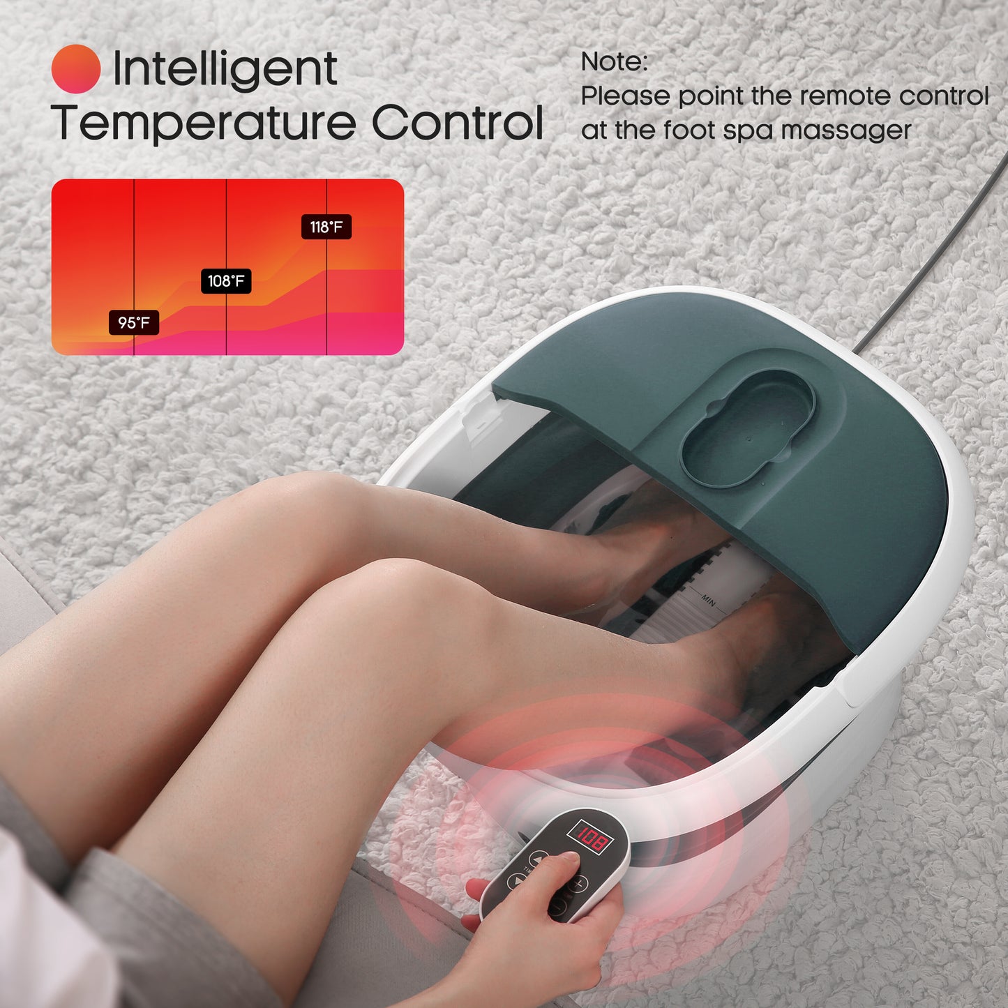 MaxKare Collapsible Foot Spa Bath Massager with Heat, Bubbles, Vibration, Digital Display Remote Control for Temperature & Time Control, Soothe and Comfort Feet-Green