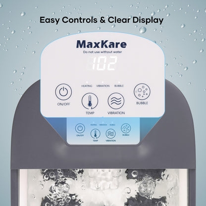 MaxKare Foot Spa Bath Massager with Heat, Bubbles, Vibration, Digital Temperature Control & 8 Removable Rollers for Foot Stress Relief, Gray