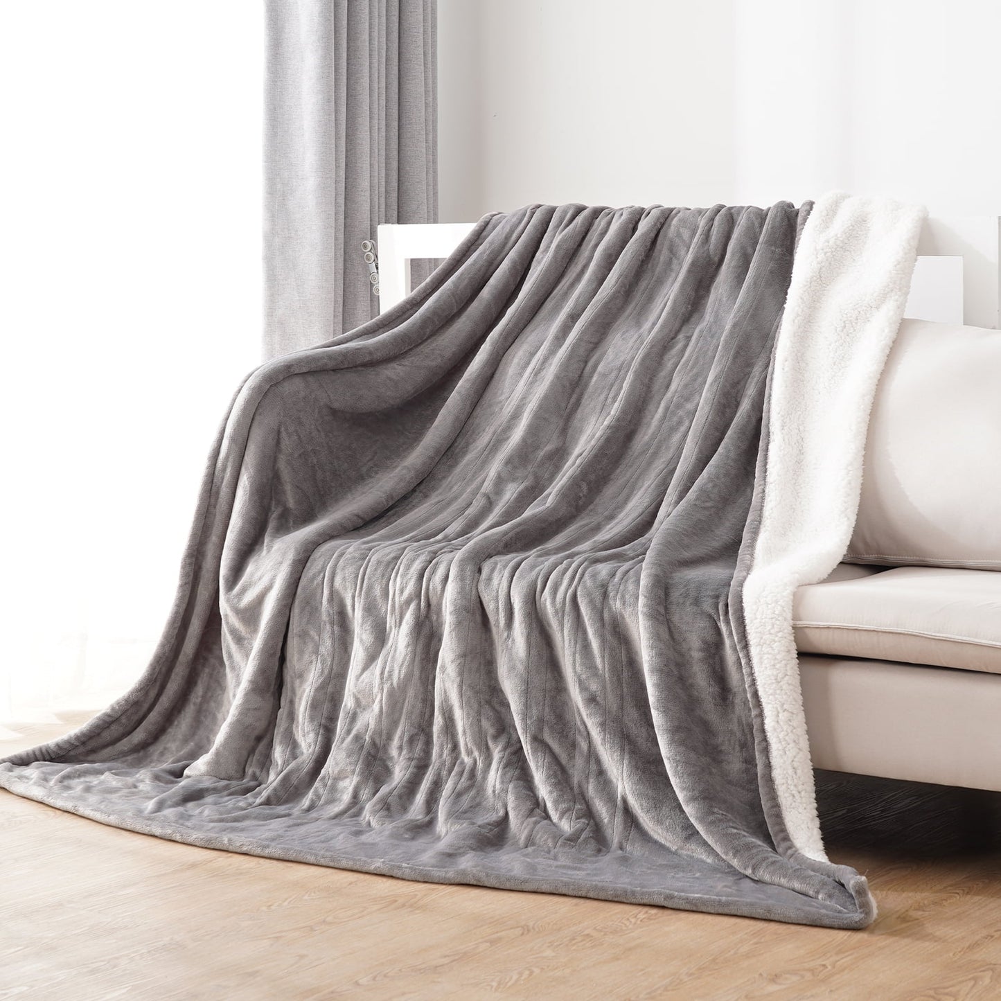 Maxkare Electric Heated Blanket 72"x84" Full Size with 6 Heating Levels & 10 Timer Settings Machine Washable, Gray & White