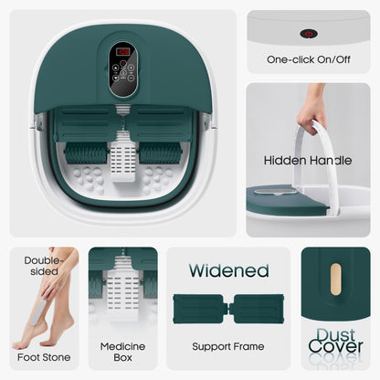 MaxKare Collapsible Foot Spa Bath Massager with Heat, Bubbles, Vibration, Digital Display Remote Control for Temperature & Time Control, Soothe and Comfort Feet-Green