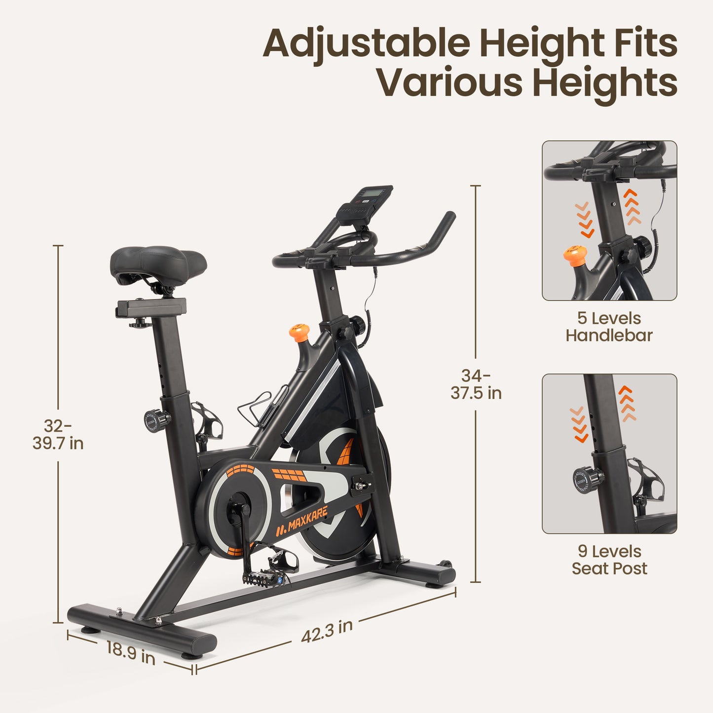 MaxKare Exercise Bike Indoor Cycling Bike Silent Magnetic Resistance 100 Levels, 30Lbs Heavy Flywheel, Max Weight 320Lbs