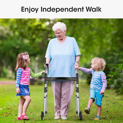 MaxKare Folding Walker with Wheels, 30.5"-37.5" Adjustable Height, 300lbs Weight Capacity, Lightweight for Senior, Silver