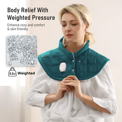 MaxKare 23"x20" Weighted Heating Pad with 6 Heat Settings & 4 Timer Settings for Back & Neck Stress Relief -Green