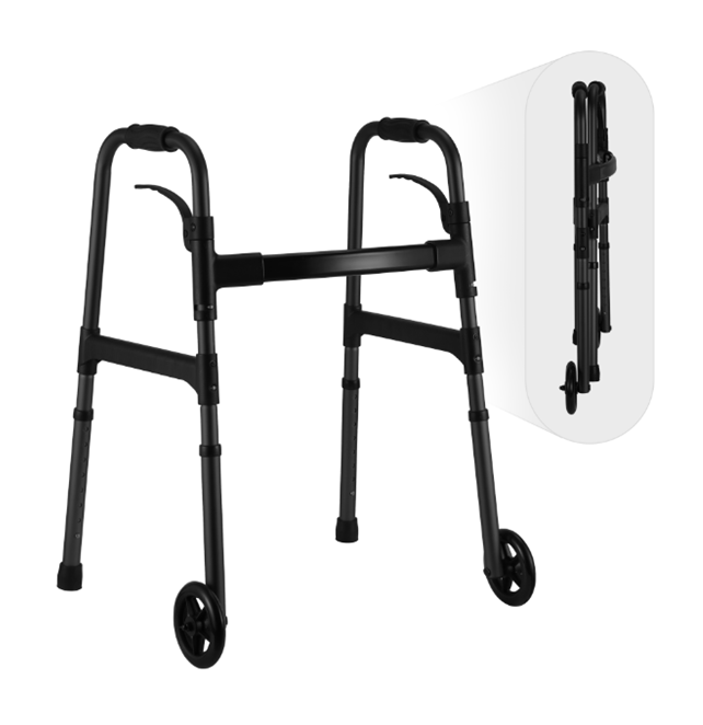 Folding Walker for Senior, Dual Wheels, 30.5"-37.5" Adjustable Heigh, 300lbs Weight Capacity, Lightweight, Black