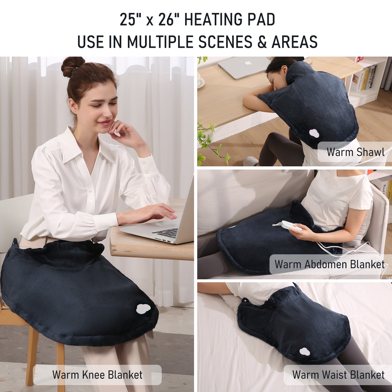 Load image into Gallery viewer, MaxKare Widen Heating Pad with 4 Heating Levels, 2H Auto-off, for Neck, Back Stress Relief, 25&quot; x 26&quot;, Dark Blue
