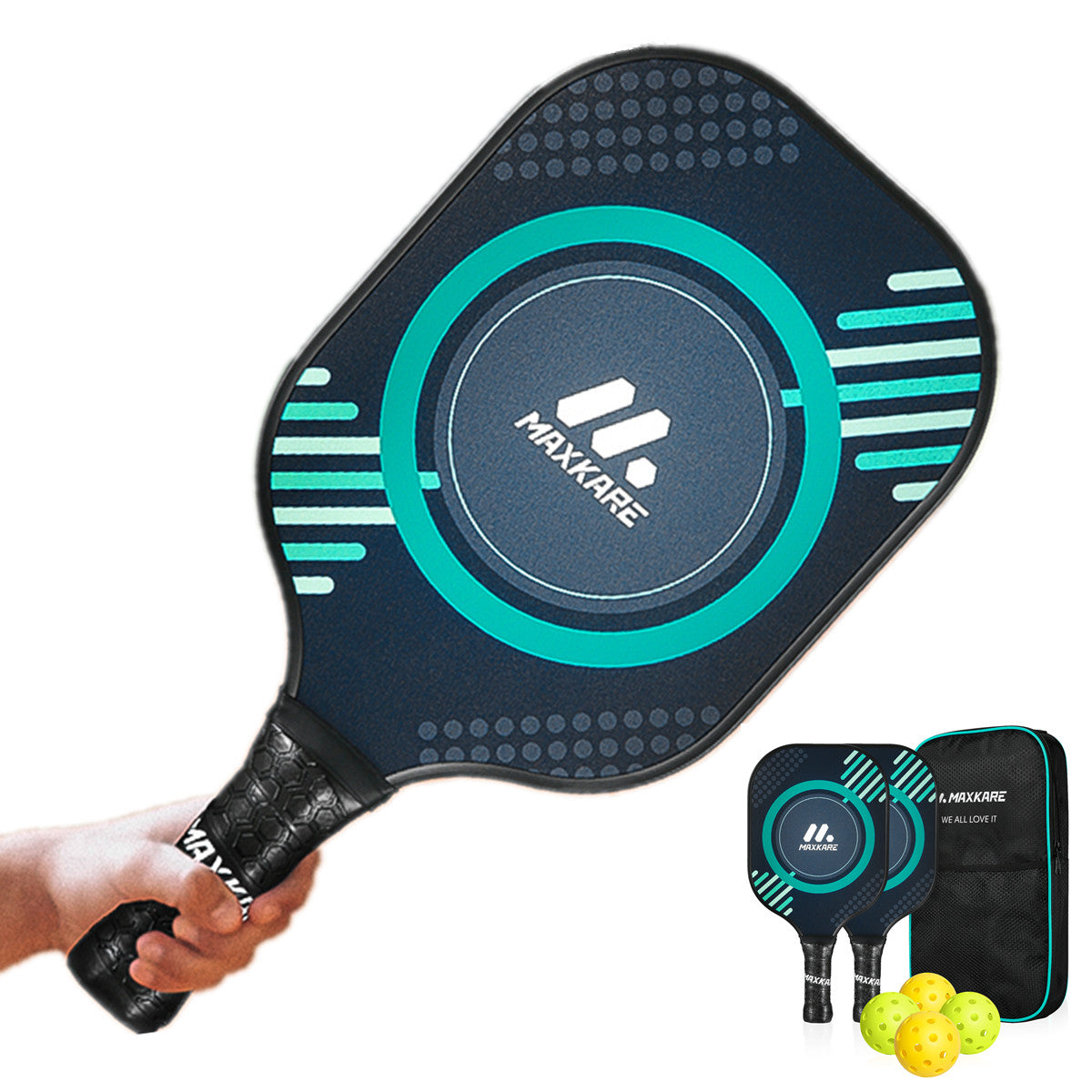 Maxkare Pickleball Paddle Set, Included 2 Paddles and 3 Balls with Mesh Carry Bag Lightweight Pickle-Ball Equipment for Men and Women