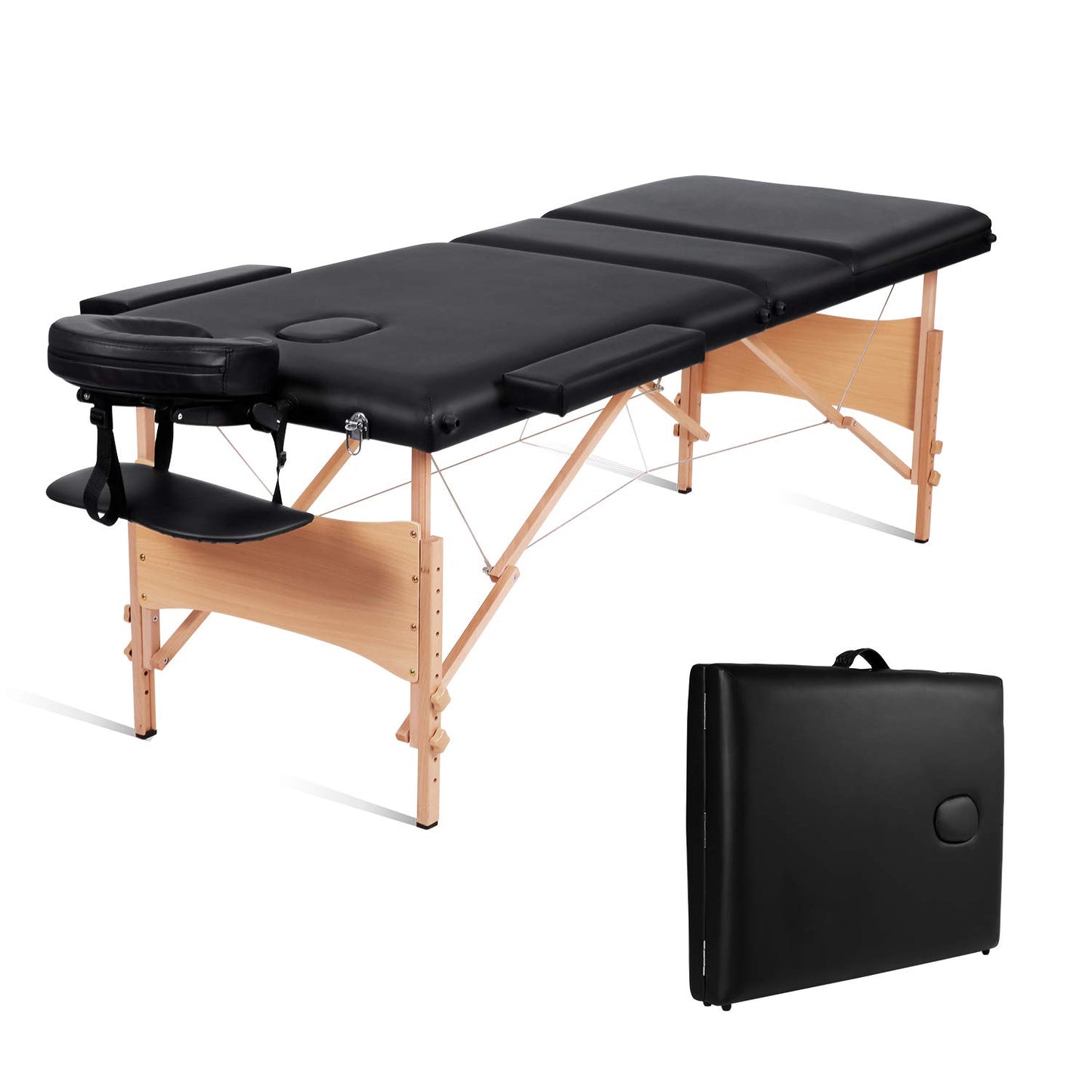 MaxKare 3 Folding Massage Table 84" Massage Bed Lash Bed Professional Facial Bed SPA Bed Treatment Table Height Adjustable with Carrying Bag, Black