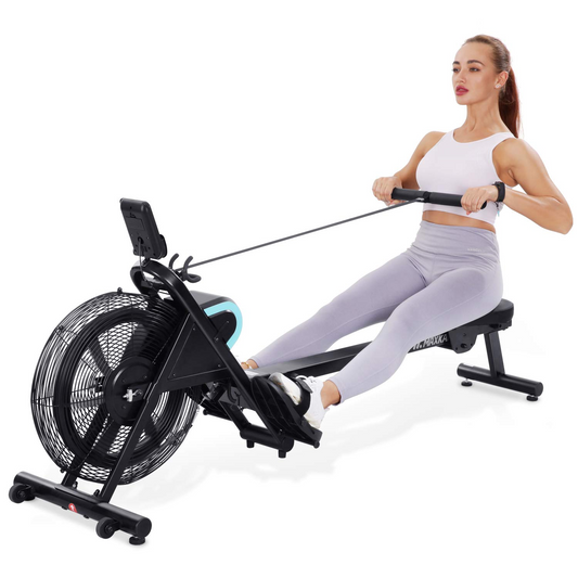 MaxKare Rowing Machine Foldable Rower for Home Use Air Resistance Adjustable with LCD Monitor & Pad Holder for Losing Weight and Increasing Strength Training Exercise at Home