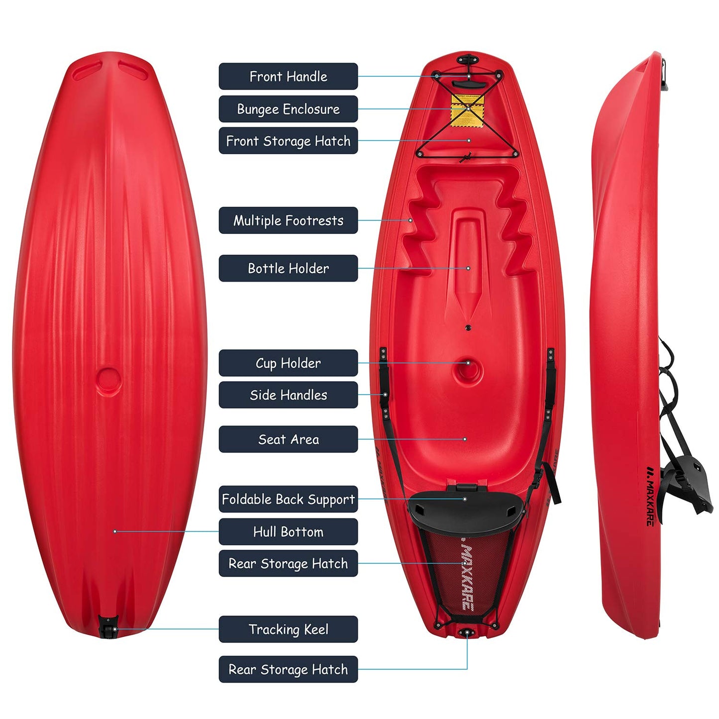 MaxKare Youth Kids Kayak with Paddle 6ft Fishing Kayak, Red 121 lbs Capacity, 6'1''L x 24.6''W x8.8''H