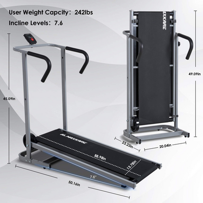 MaxKare Manual Walking Treadmill with LCD Monitor & Portable Wheels Lightweight Mechanical Treadmill for Small Space at Home