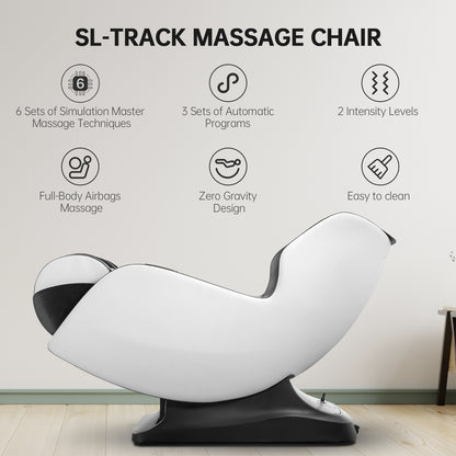 Naipo Full Body Massage Chair Recliner with Built-in Heat, Zero Gravity Massage Recliner, Airbag Massage, Bluetooth Speakers, White&Black