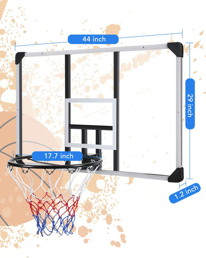 MaxKare 44 In. Basketball Backboard with Wall-Mount Hoops and Goals Rim Combo Kit and Shatterproof Polycarbonate Board and All-Steel Rustproof Frame and for Standard No.7 Balls