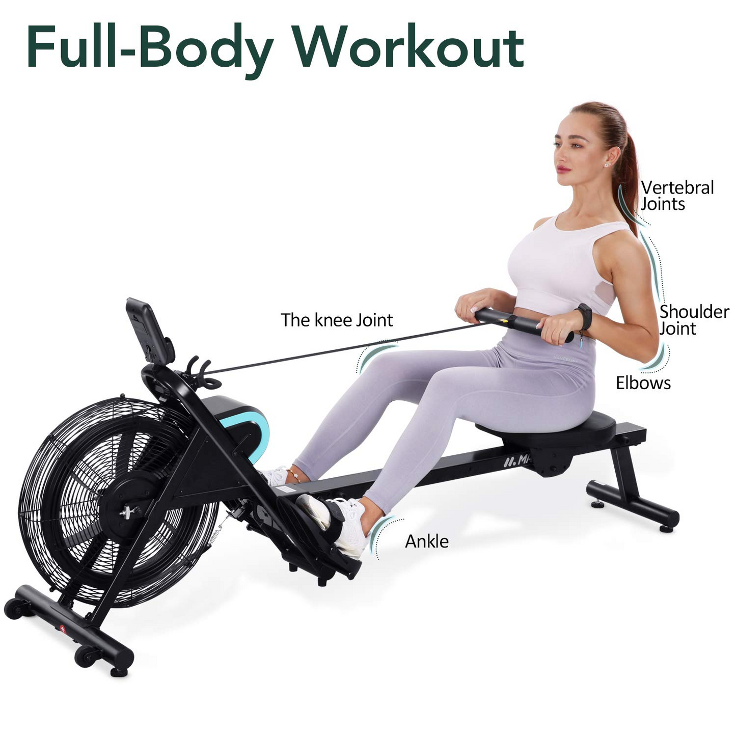 MaxKare Rowing Machine Foldable Rower for Home Use Air Resistance Adjustable with LCD Monitor & Pad Holder for Losing Weight and Increasing Strength Training Exercise at Home