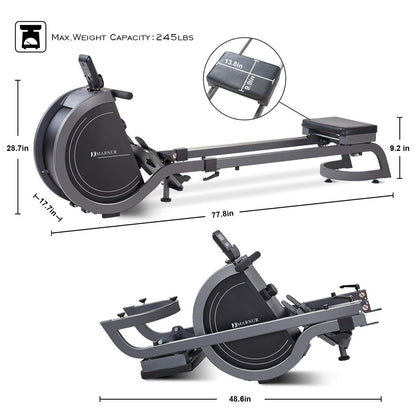 MARNUR Magnetic Rowing Machine Double Track Rower, 16 Levels Adjustable Resistance with LCD Monitor Display, 245lbs Capacity