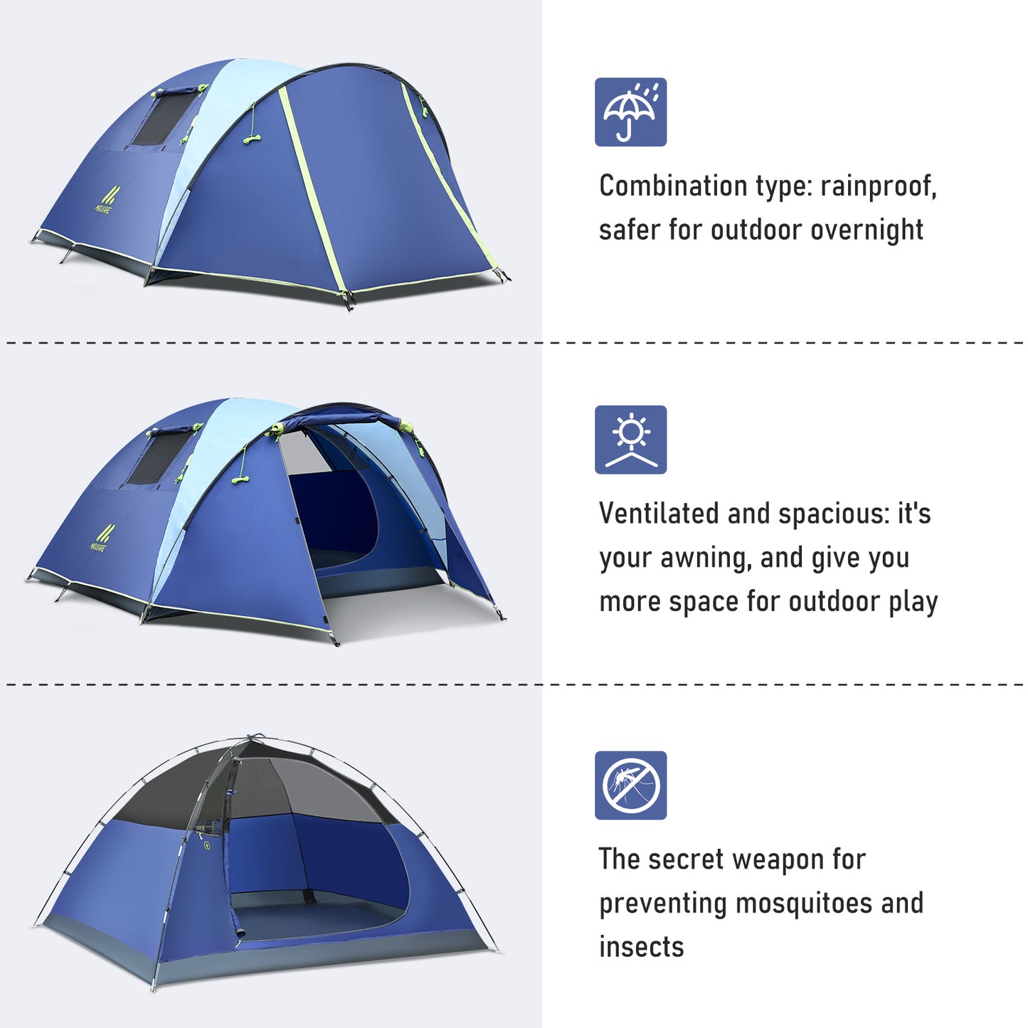 Maxkare 3/4 Person Camping Tent with Extra Large Vestibule, 2 Large Ventilated Windows, 2000mm Waterproof Family Tent for Outdoor Camping & Hiking