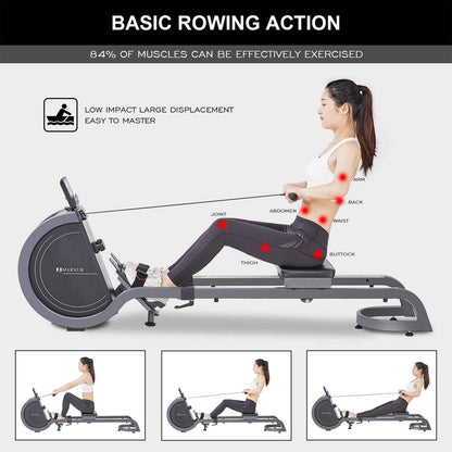 MARNUR Magnetic Rowing Machine Double Track Rower, 16 Levels Adjustable Resistance with LCD Monitor Display, 245lbs Capacity