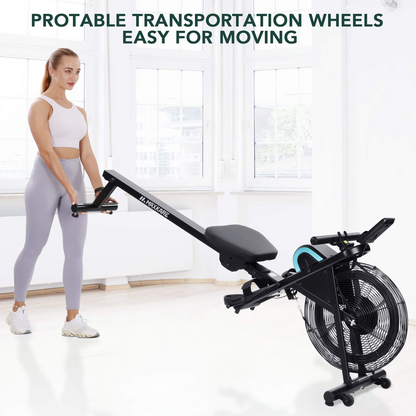 MaxKare Rowing Machine Foldable Rower for Home Use Air Resistance Adjustable with LCD Monitor & Pad Holder for Losing Weight and Increasing Strength Training Exercise at Home