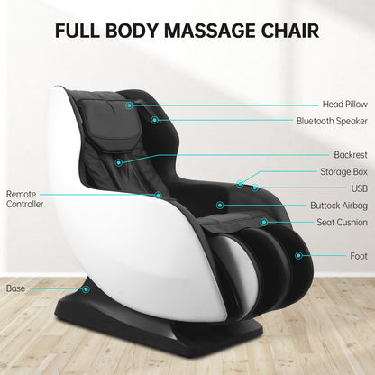 Naipo Full Body Massage Chair Recliner with Built-in Heat, Zero Gravity Massage Recliner, Airbag Massage, Bluetooth Speakers, White&Black