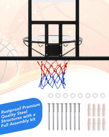 MaxKare 44 In. Basketball Backboard with Wall-Mount Hoops and Goals Rim Combo Kit and Shatterproof Polycarbonate Board and All-Steel Rustproof Frame and for Standard No.7 Balls