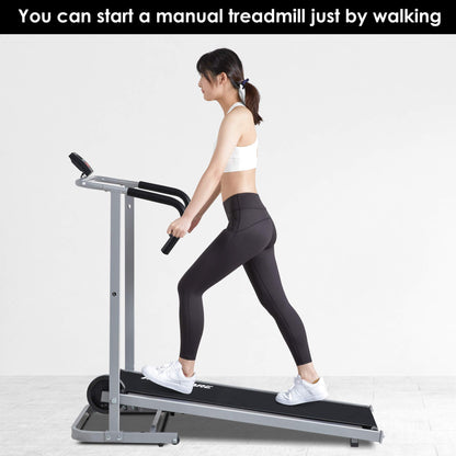 MaxKare Manual Walking Treadmill with LCD Monitor & Portable Wheels Lightweight Mechanical Treadmill for Small Space at Home