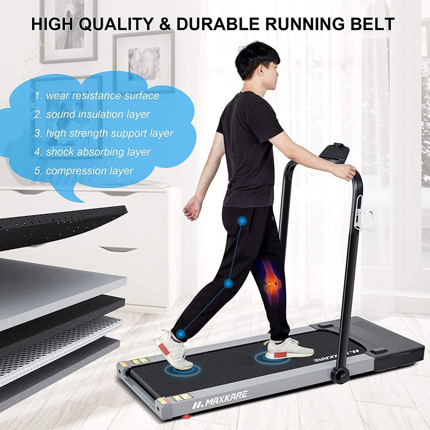 MaxKare Folding Electric Treadmill, 2 In 1 Walking Running Machine with Remote Control Flat Under Desk Treadmill For Gifts