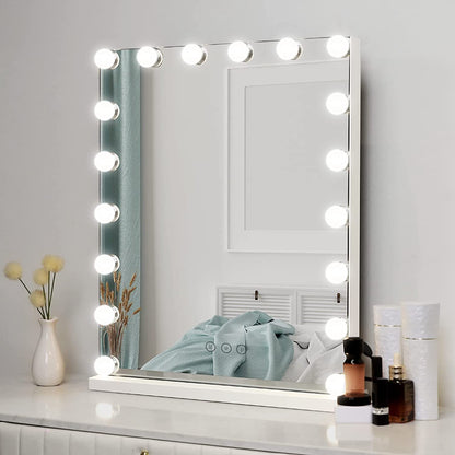 Large Hollywood Lighted Makeup Mirror with 18 Dimmable LED Bulbs, USB Charging Port, L23 X W19 Inch Smart Touch Control