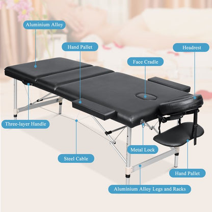 Maxkare Folding Massage Table Aluminum 3 Section Portable Massage Bed 9 Height Adjustable with Headrest, Armrest, and Hand Pallet, 496lbs Capacity