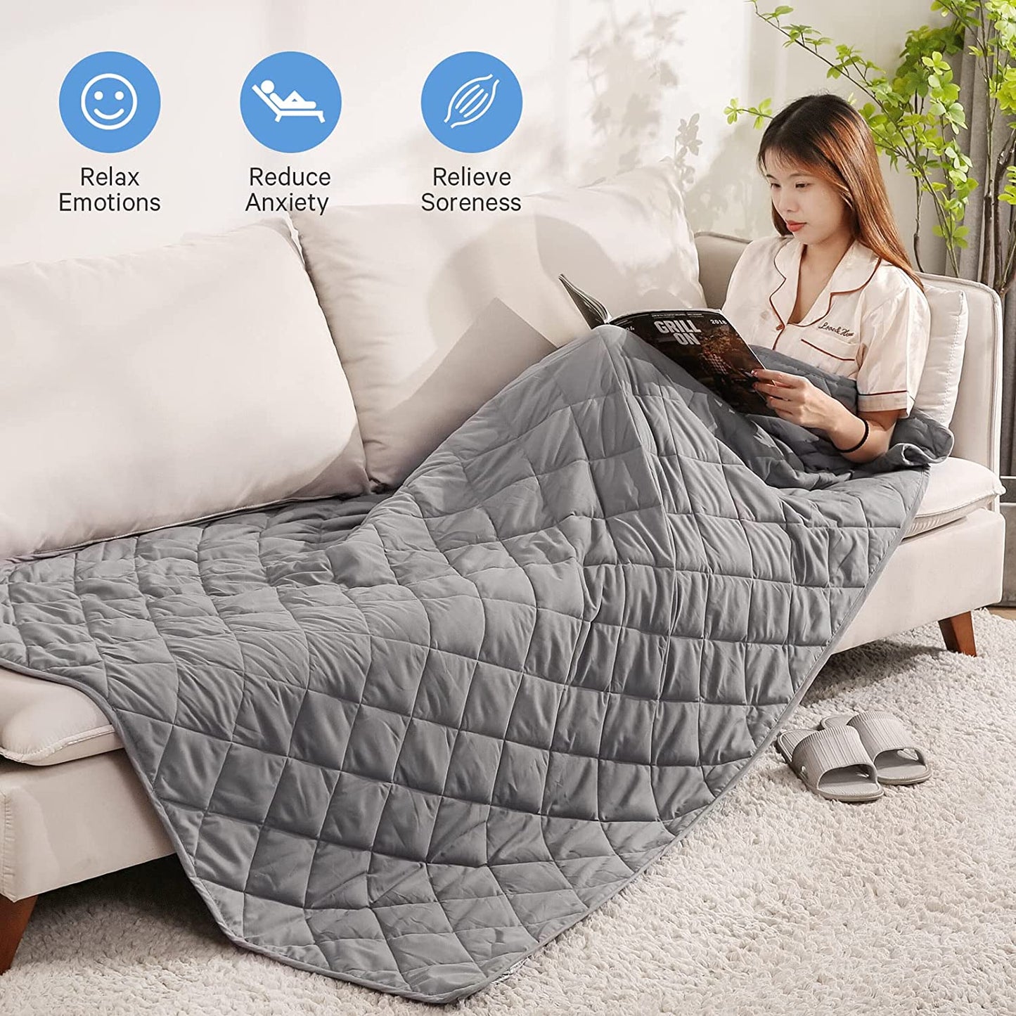 Weighted Blanket Twin Size 15 lbs for Adults (48" x 72", Grey) Cooling Breathable Heavy Blanket Microfiber Material with Nontoxic Glass Beads Soft Thick Comfort Blanket for Deeper Sleep