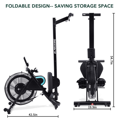 MaxKare Rowing Machine Foldable Rower for Home Use Air Resistance Adjustable with LCD Monitor & Pad Holder for Losing Weight and Increasing Strength Training Exercise at Home