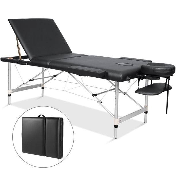 Maxkare Folding Massage Table Aluminum 3 Section Portable Massage Bed 9 Height Adjustable with Headrest, Armrest, and Hand Pallet, 496lbs Capacity