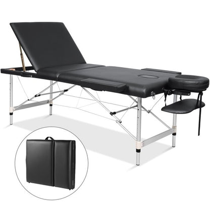 Maxkare Folding Massage Table Aluminum 3 Section Portable Massage Bed 9 Height Adjustable with Headrest, Armrest, and Hand Pallet, 496lbs Capacity