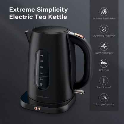 Stainless Steel 1.7L Electric Kettle 1500W Fast Boil with Auto Shut-Off and Boil-Dry Protection