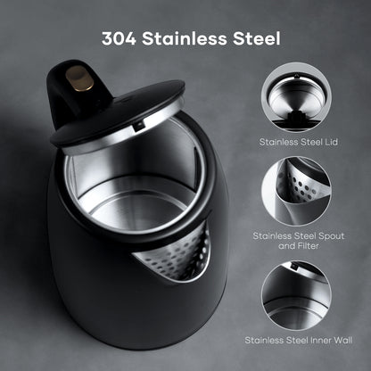 Stainless Steel 1.7L Electric Kettle 1500W Fast Boil with Auto Shut-Off and Boil-Dry Protection