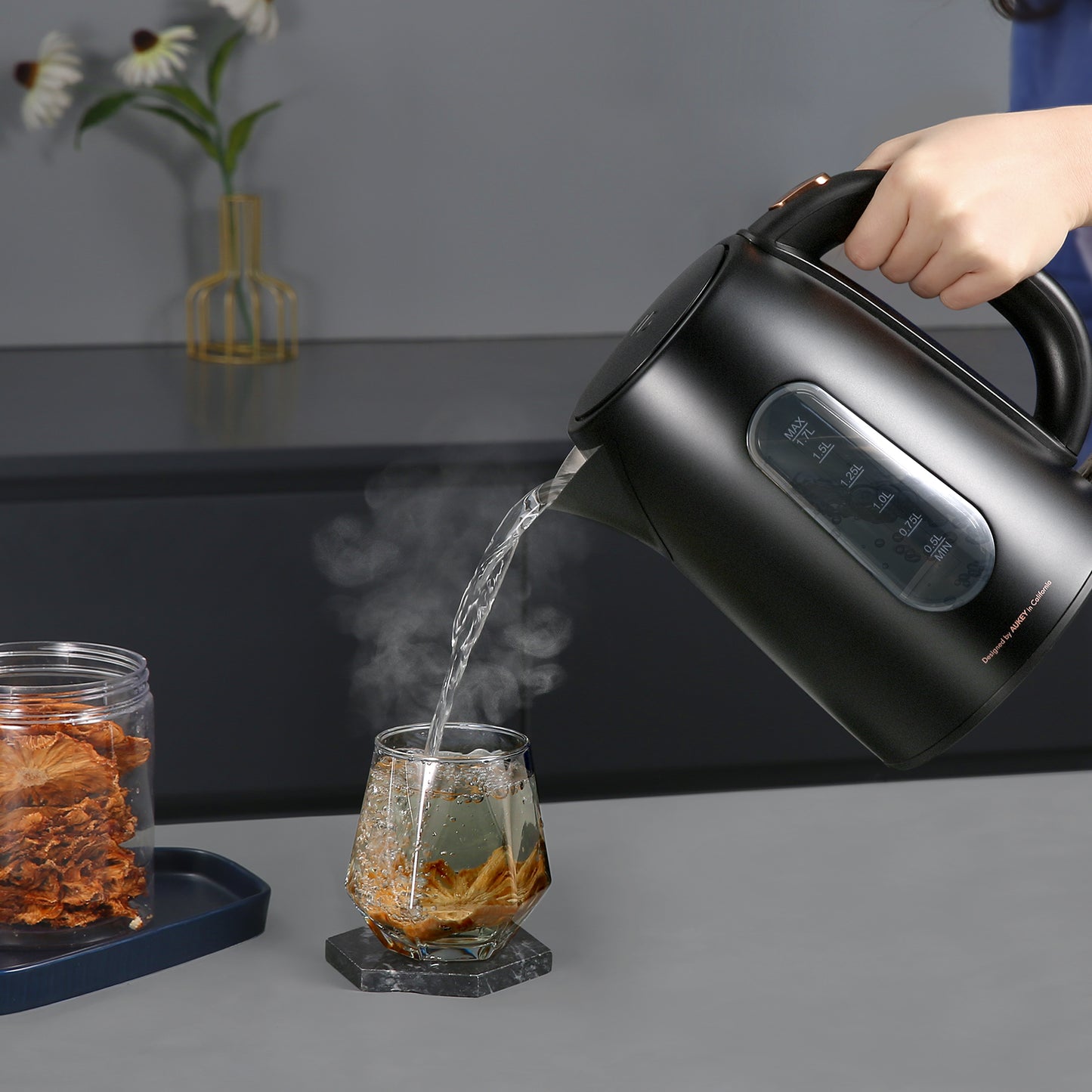 Stainless Steel 1.7L Electric Kettle 1500W Fast Boil with Auto Shut-Off and Boil-Dry Protection